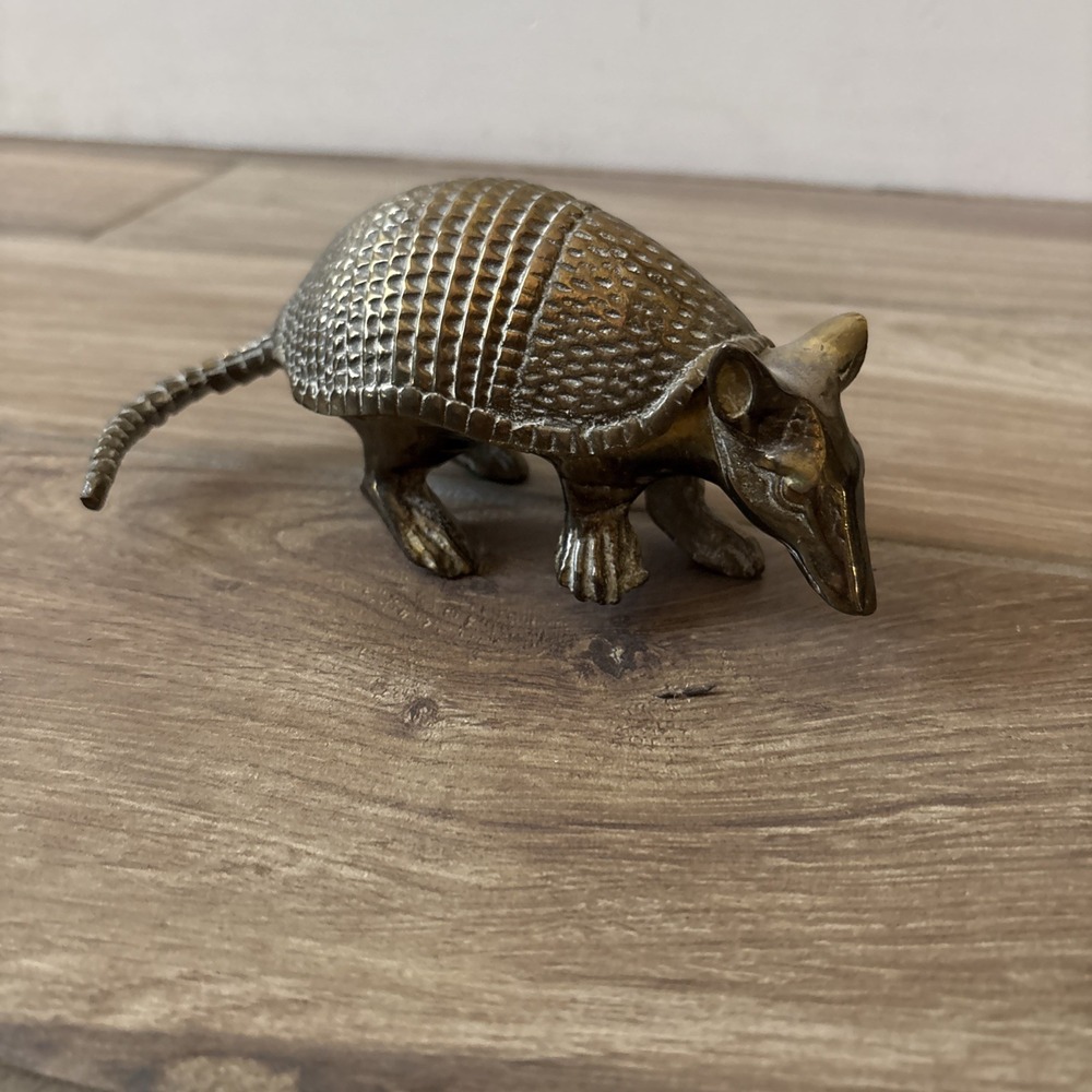 Rare Vintage Solid Brass Armadillo Figurine 7"